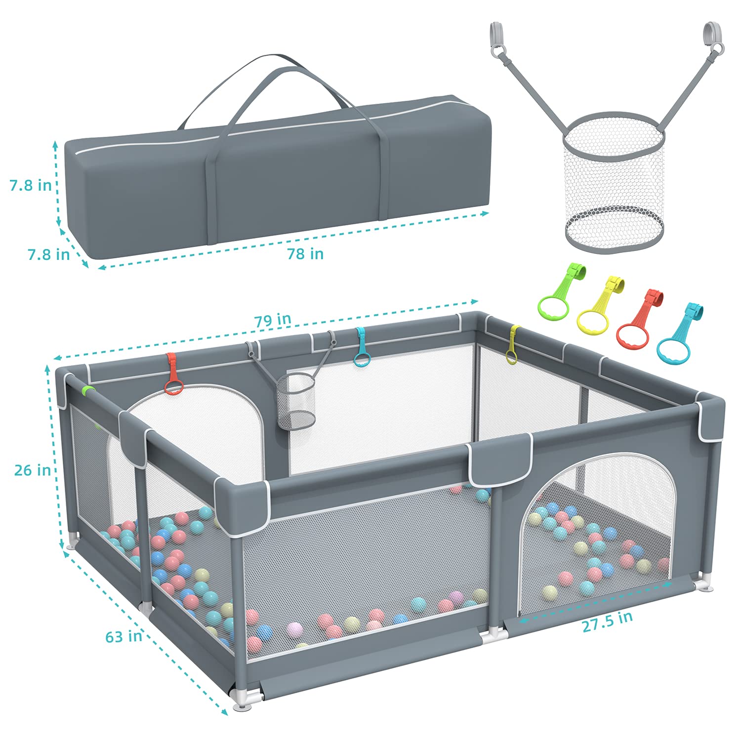 Corralito de seguridad grande para bebés y niños pequeños, 200 x 160 cm para interiores y exteriores
